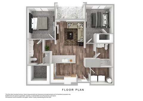 Floor plan for 2 beds, 2 baths, 1116 sqft